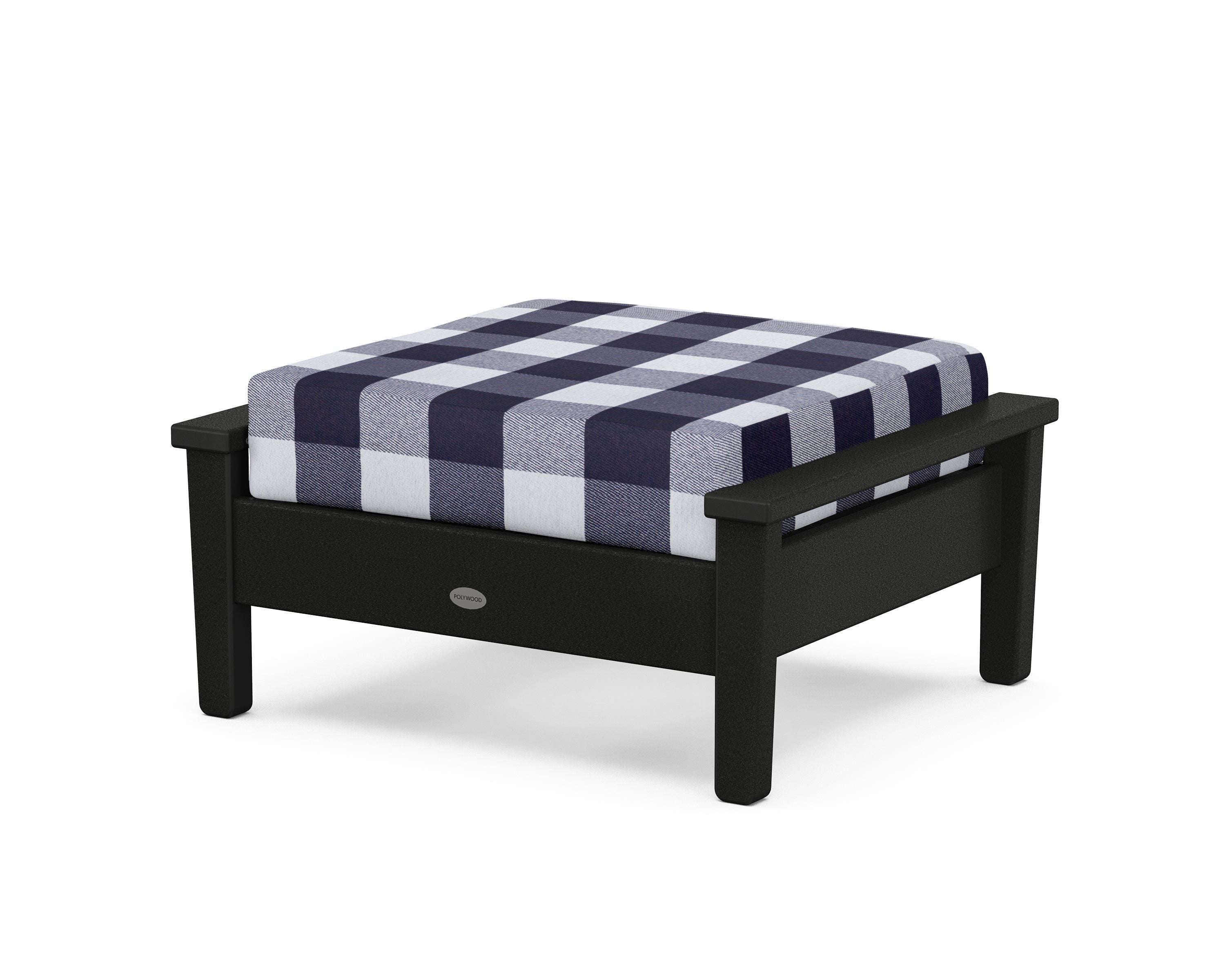 POLYWOOD® Prescott Deep Seating Ottoman in Black / Buffalo Plaid Navy