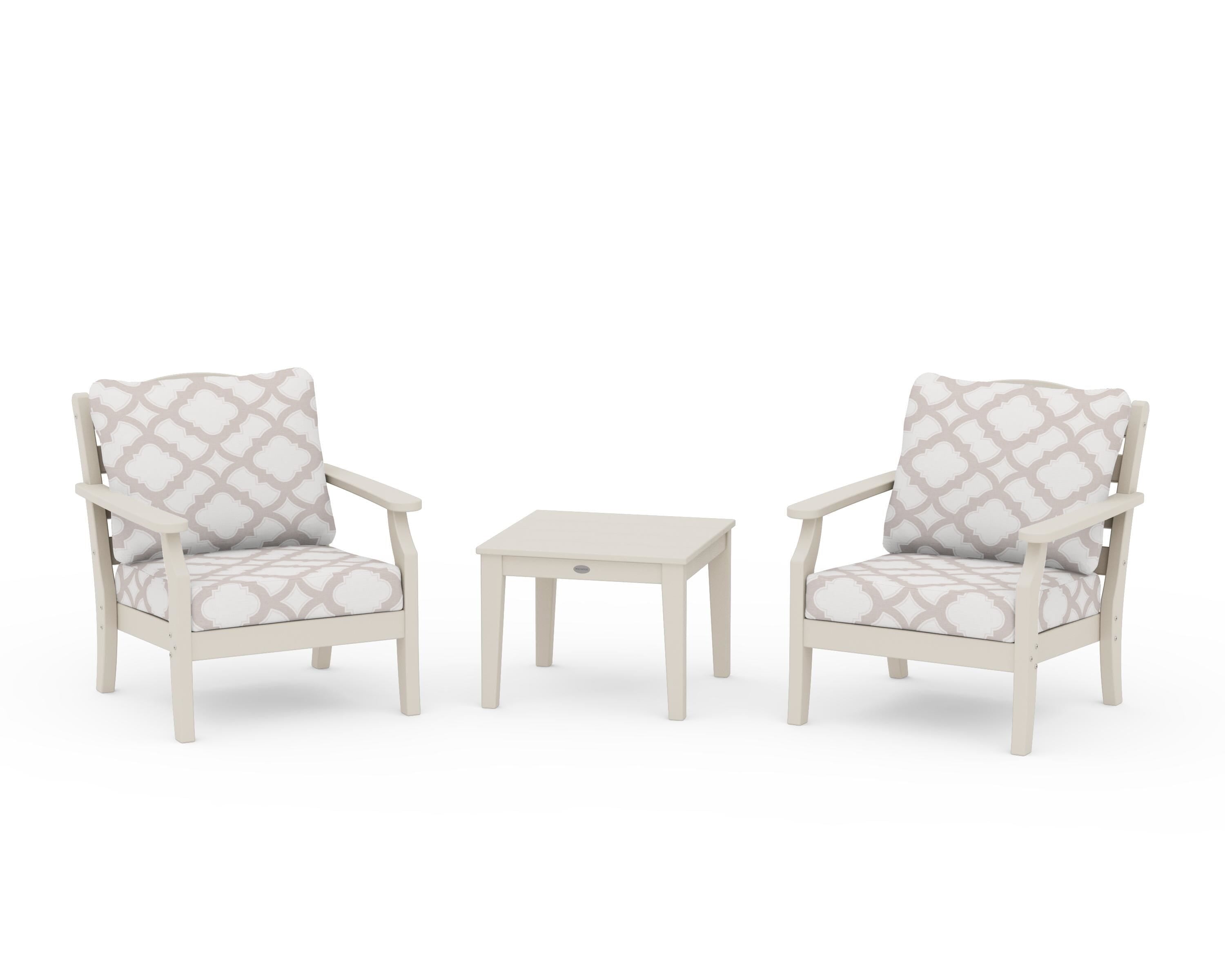 Draper James™ by  POLYWOOD® Savannah 3-Piece Deep Seating Set in Sand / Trellis Dune Burlap