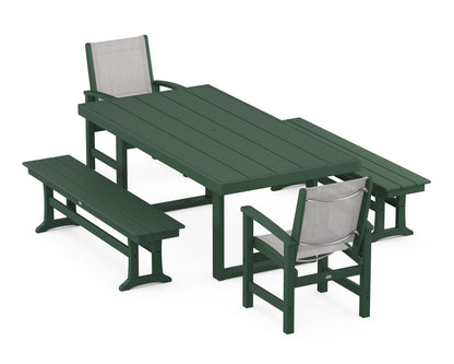 POLYWOOD® Coastal 5-Piece Dining Set with Trestle Legs in Green / Parchment Sling