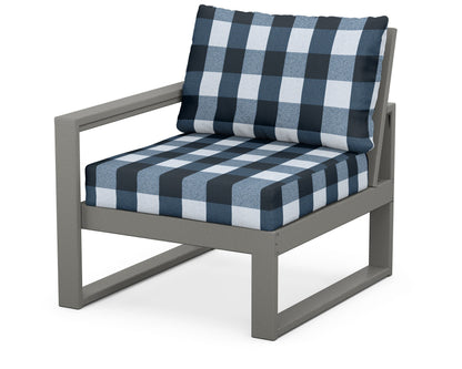 POLYWOOD® EDGE Modular Left Arm Chair in Slate Grey / Buffalo Plaid Marine Indigo