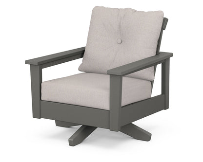 POLYWOOD® Prescott Deep Seating Swivel Chair in Slate Grey / Dune Burlap