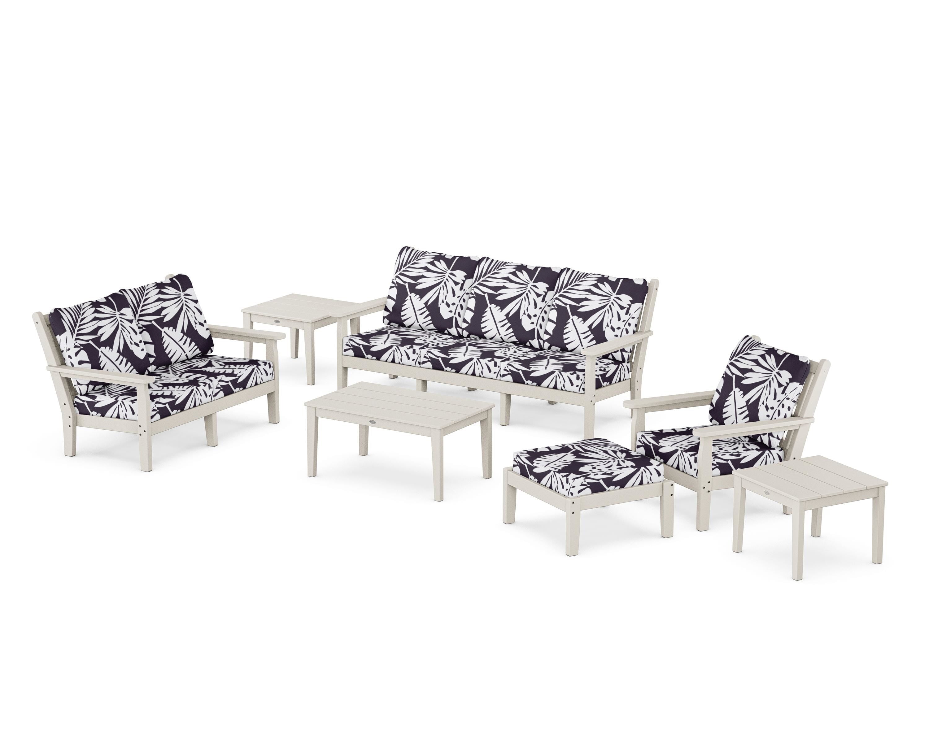 POLYWOOD® Chippendale 7-Piece Deep Seating Set in Sand / Leaf Navy