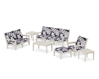 POLYWOOD® Chippendale 7-Piece Deep Seating Set in Sand / Leaf Navy