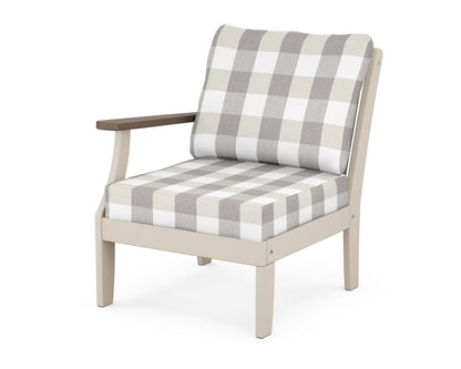POLYWOOD® Braxton Modular Left Arm Chair in Sand / Kona / Buffalo Plaid Grey Mist