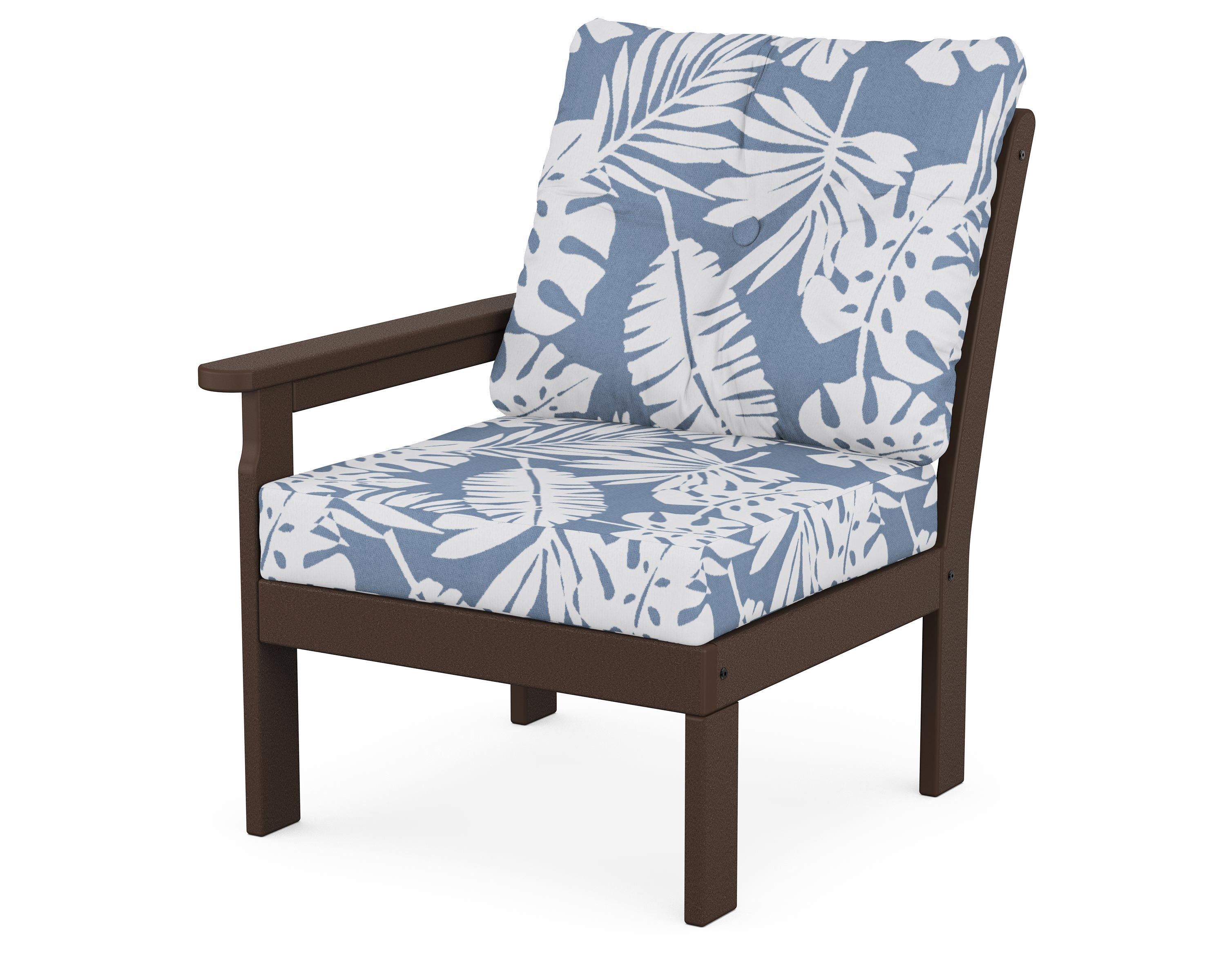 POLYWOOD® Vineyard Modular Left Arm Chair in Mahogany / Leaf Sky Blue