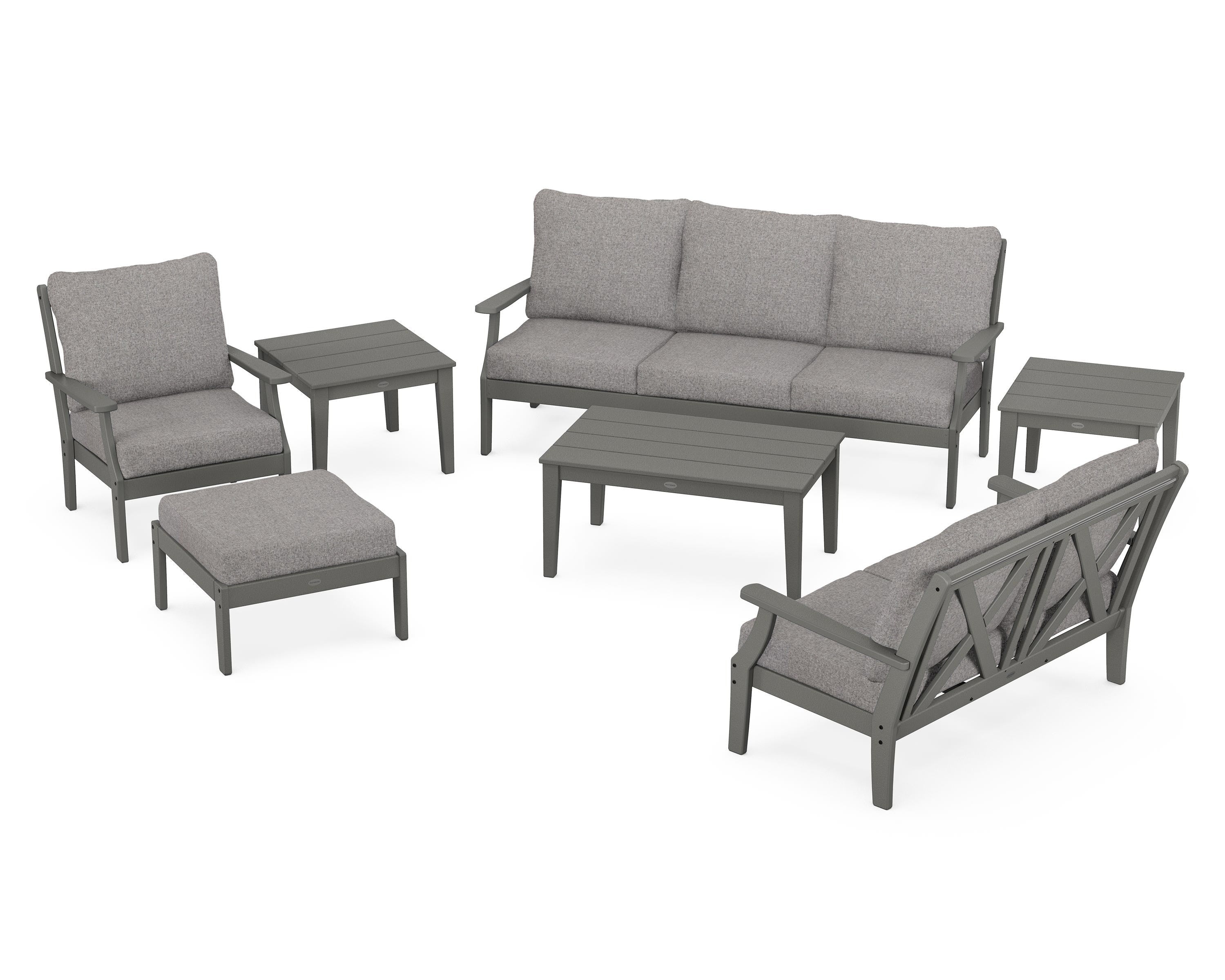 POLYWOOD® Braxton 7-Piece Deep Seating Set in Slate Grey / Grey Mist