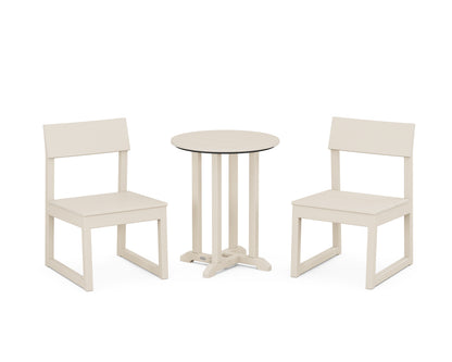 POLYWOOD® EDGE Side Chair 3-Piece Round Bistro Dining Set in Sand
