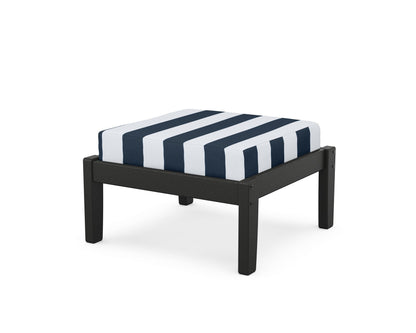 Unbranded Deep Seating Ottoman in Black / Cabana Stripe Marine Indigo