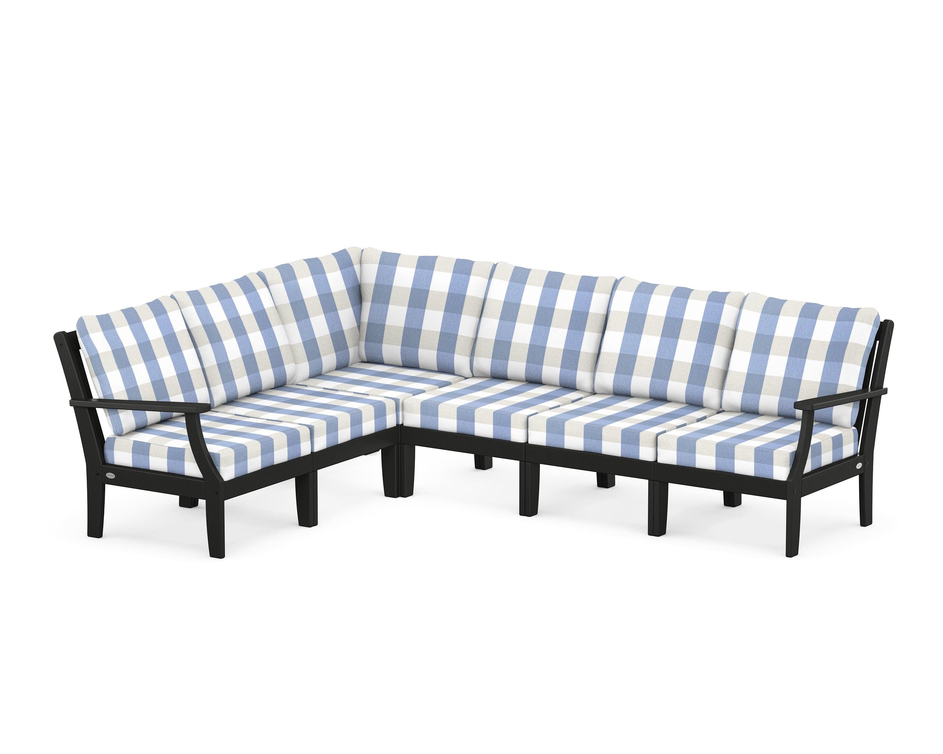 POLYWOOD® Braxton Modular 6-Piece Deep Seating Set in Black / Buffalo Plaid Sky Blue