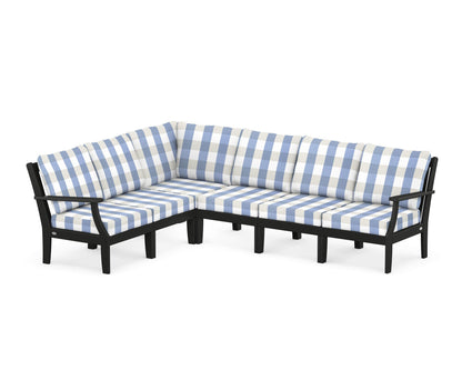 POLYWOOD® Braxton Modular 6-Piece Deep Seating Set in Black / Buffalo Plaid Sky Blue