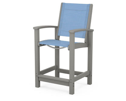 POLYWOOD® Coastal Counter Chair in Slate Grey / Poolside Sling