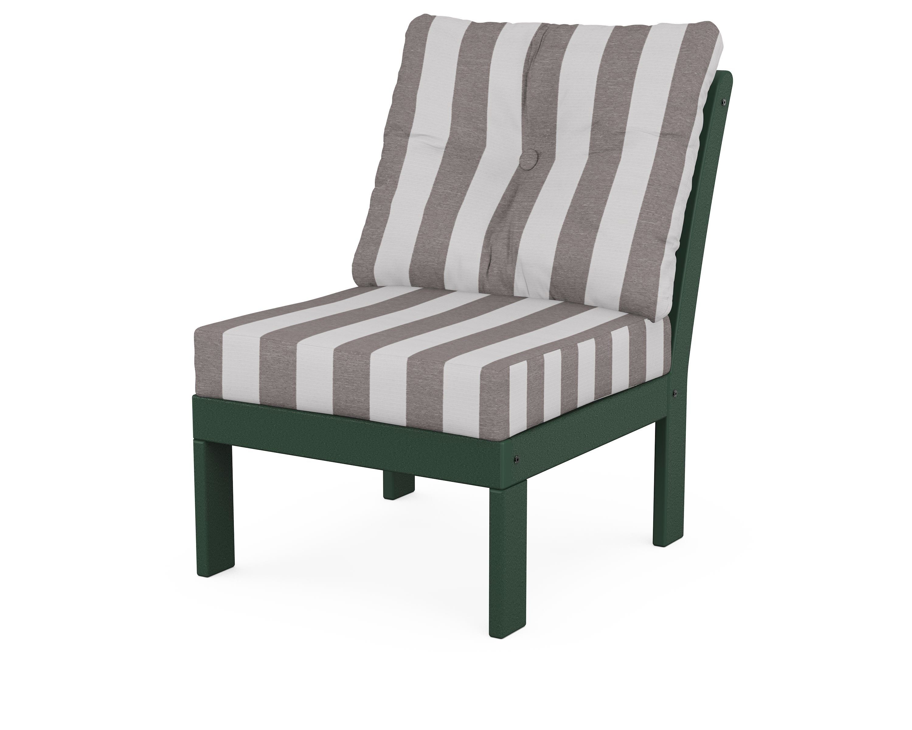 POLYWOOD® Vineyard Modular Armless Chair in Green / Cabana Stripe Grey Mist