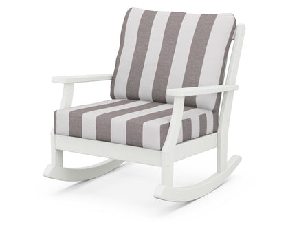 POLYWOOD® Braxton Deep Seating Rocking Chair in Vintage White / Cabana Stripe Grey Mist