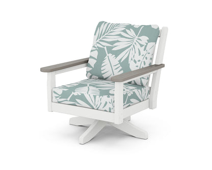 POLYWOOD® Chippendale Deep Seating Swivel Chair in White / Driftwood / Leaf Glacier Spa