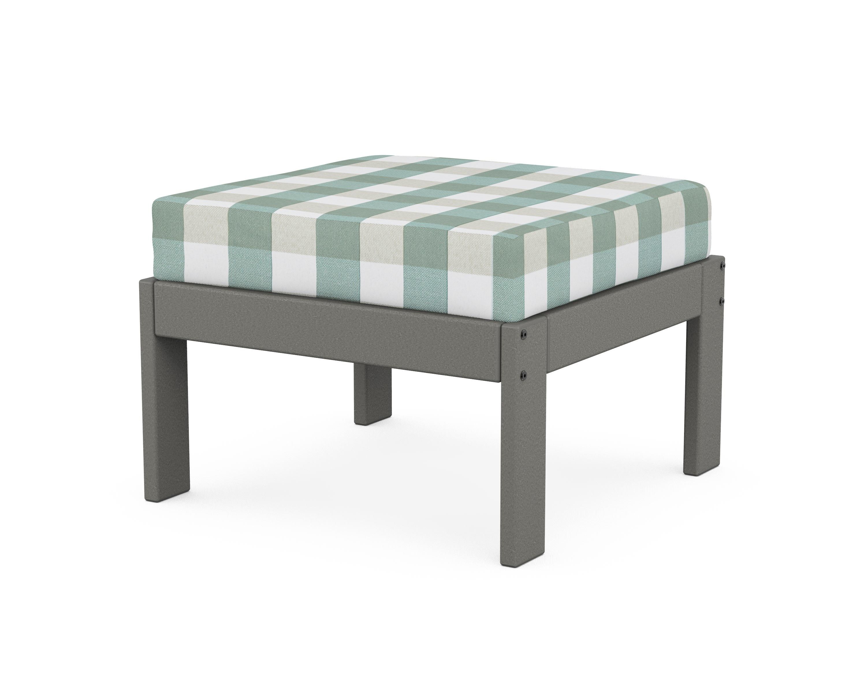 POLYWOOD® Vineyard Modular Ottoman in Slate Grey / Buffalo Plaid Glacier Spa
