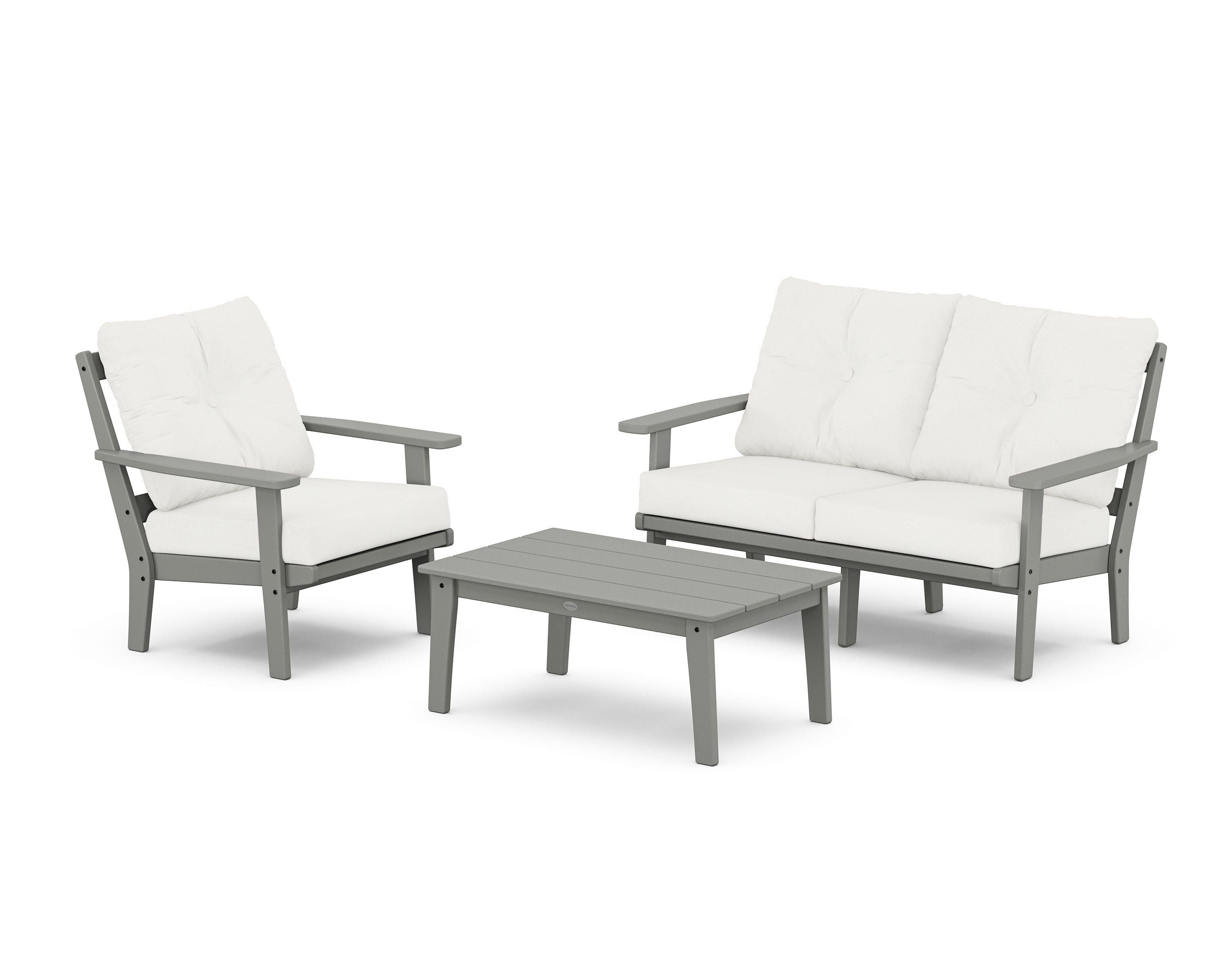 POLYWOOD® Oxford 3-Piece Deep Seating Set with Loveseat in Slate Grey / Natural Linen