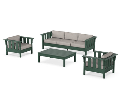 Martha Stewart by POLYWOOD® Acadia 4-Piece Deep Seating Set with Sofa in Green / Weathered Tweed