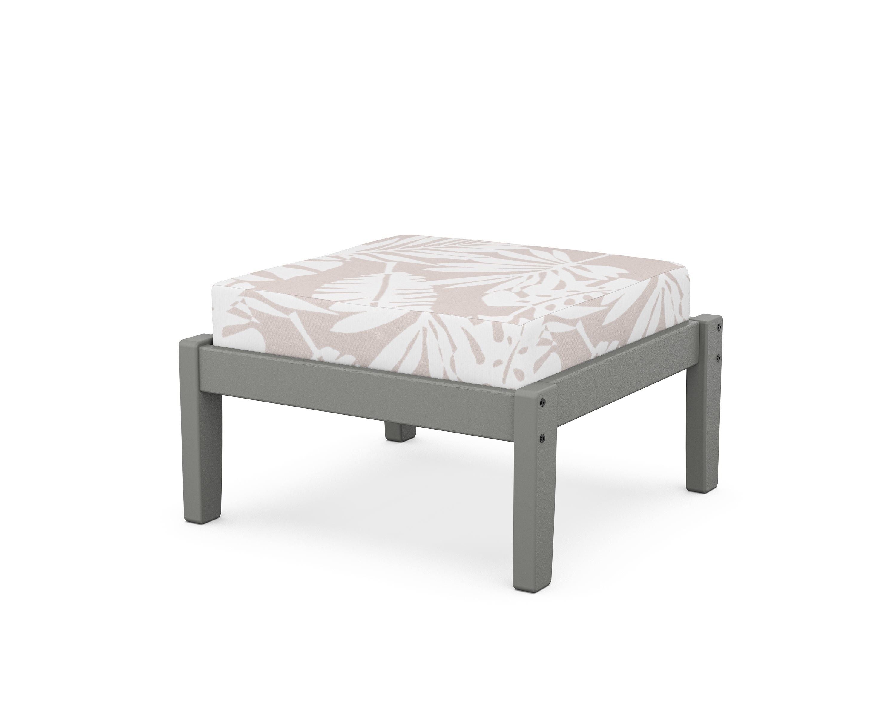Unbranded Deep Seating Ottoman in Slate Grey / Leaf Dune Burlap