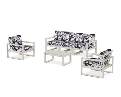 POLYWOOD® EDGE Sectional 4-Piece Deep Seating Set with Sofa in Sand / Leaf Navy