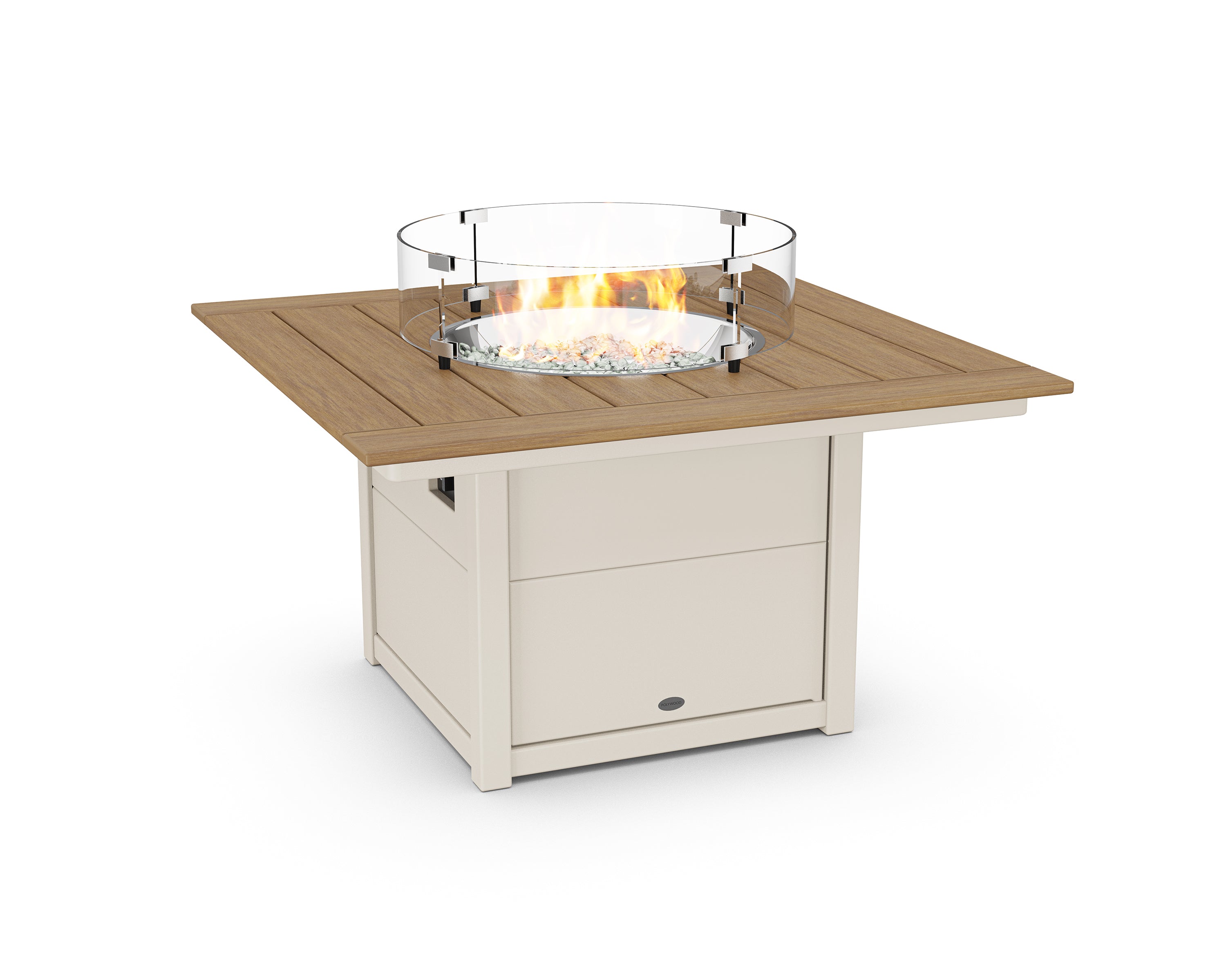 POLYWOOD® Square 42" Fire Pit Table in Sand / Natural