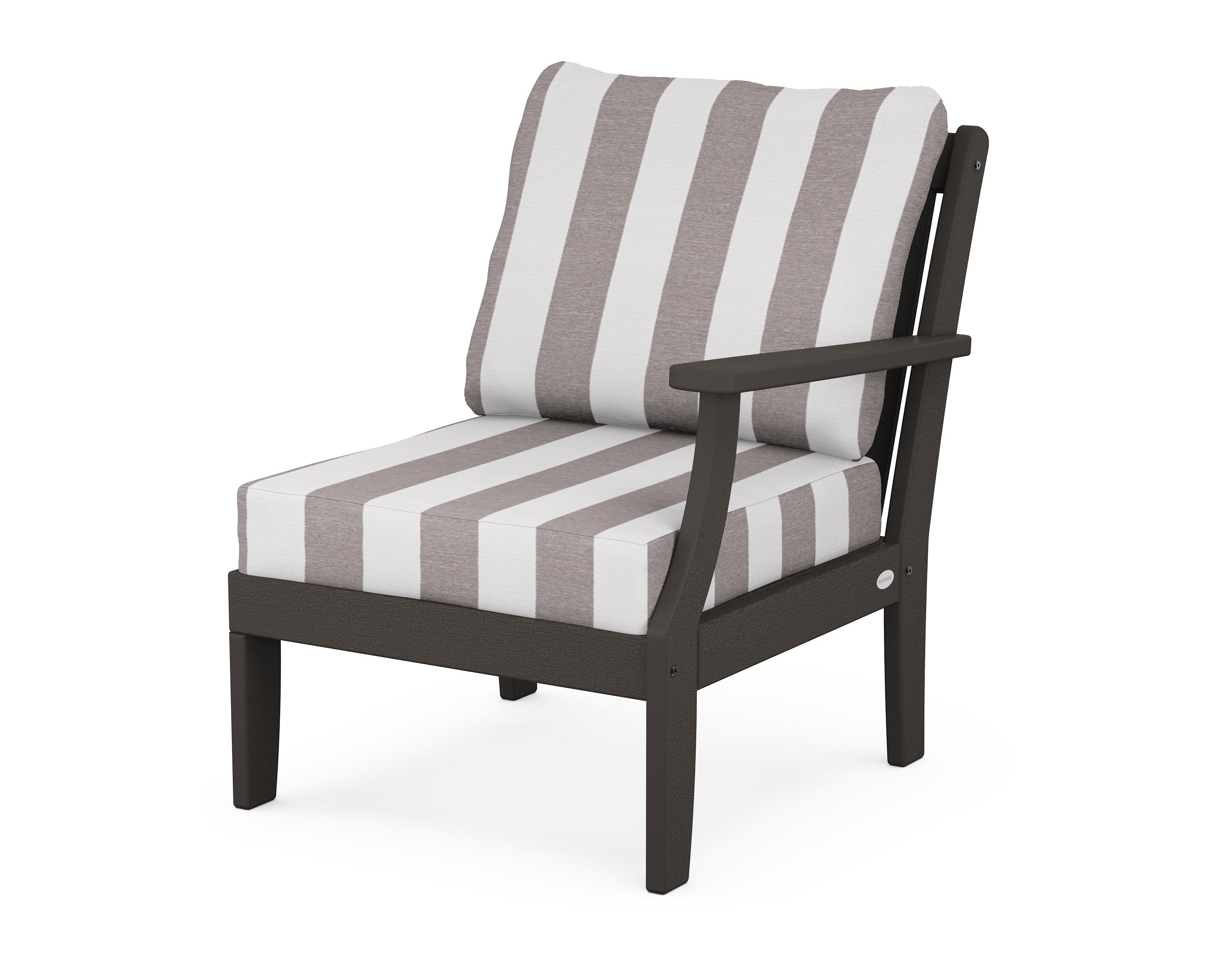 POLYWOOD® Braxton Modular Right Arm Chair in Vintage Coffee / Cabana Stripe Grey Mist