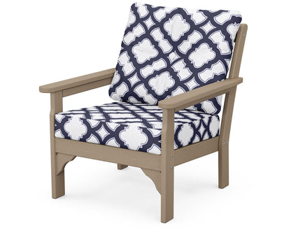 POLYWOOD® Vineyard Deep Seating Chair in Vintage Sahara / Trellis Navy