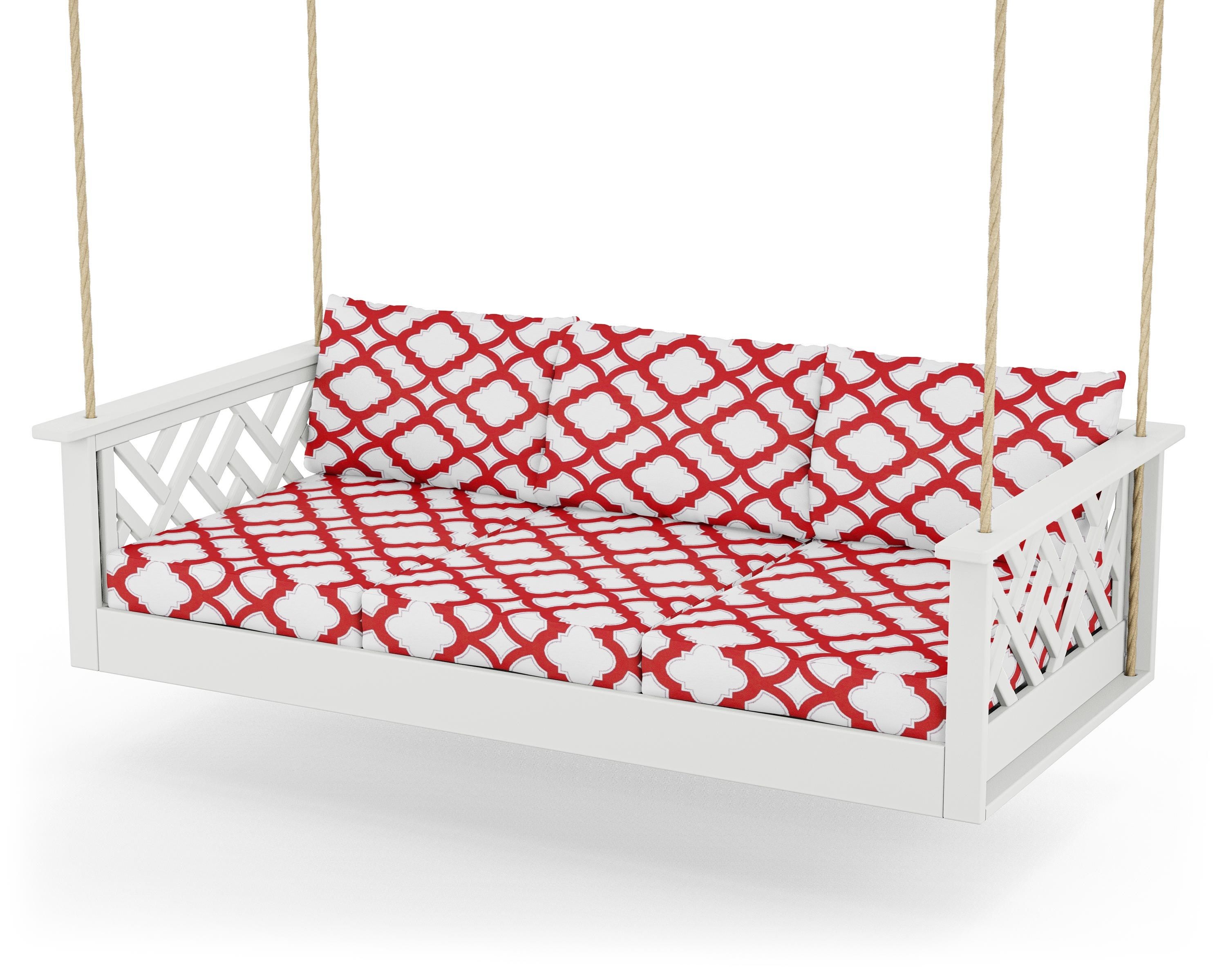 POLYWOOD® Chippendale Daybed Swing in White / Trellis Crimson