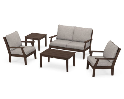POLYWOOD® Braxton 5-Piece Deep Seating Set in Mahogany / Weathered Tweed