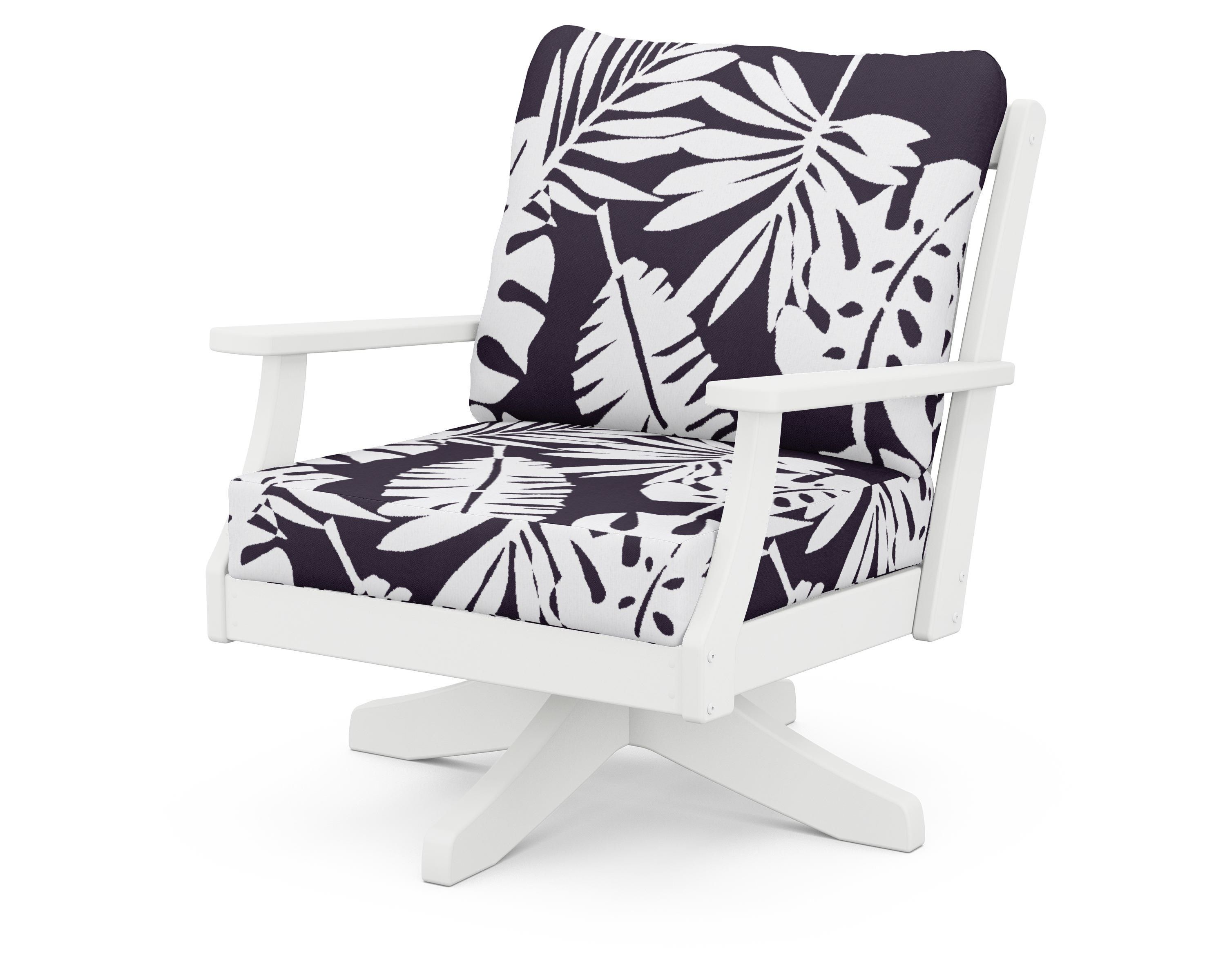 POLYWOOD® Braxton Deep Seating Swivel Chair in White / Leaf Navy