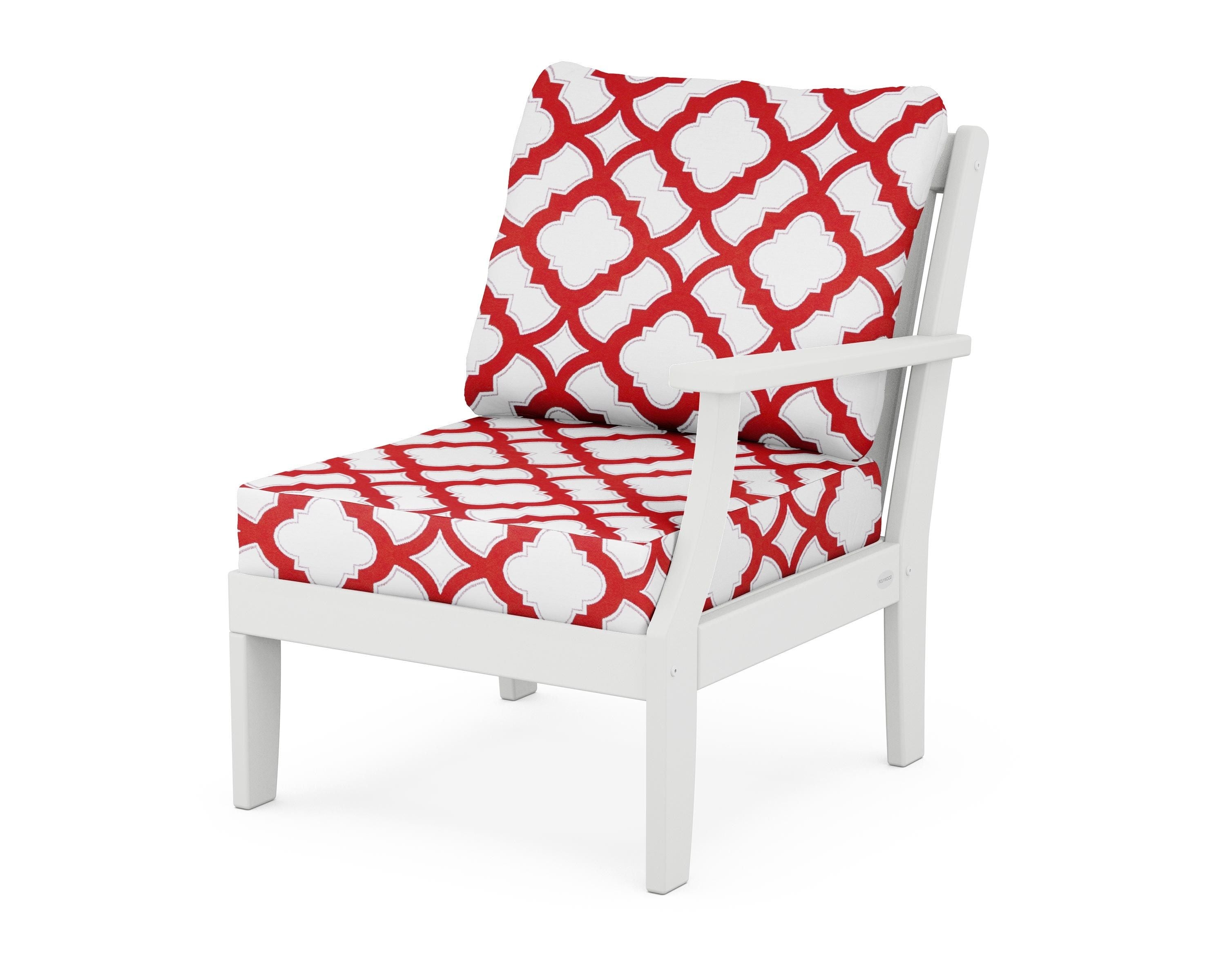 POLYWOOD® Braxton Modular Right Arm Chair in White / Trellis Crimson