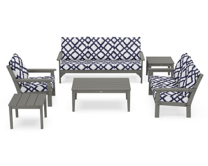 POLYWOOD® Vineyard 6-Piece Deep Seating Set in Slate Grey / Trellis Navy