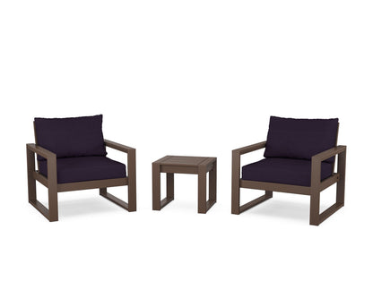 POLYWOOD® EDGE Sectional 3-Piece Deep Seating Set in Mahogany / Navy Linen