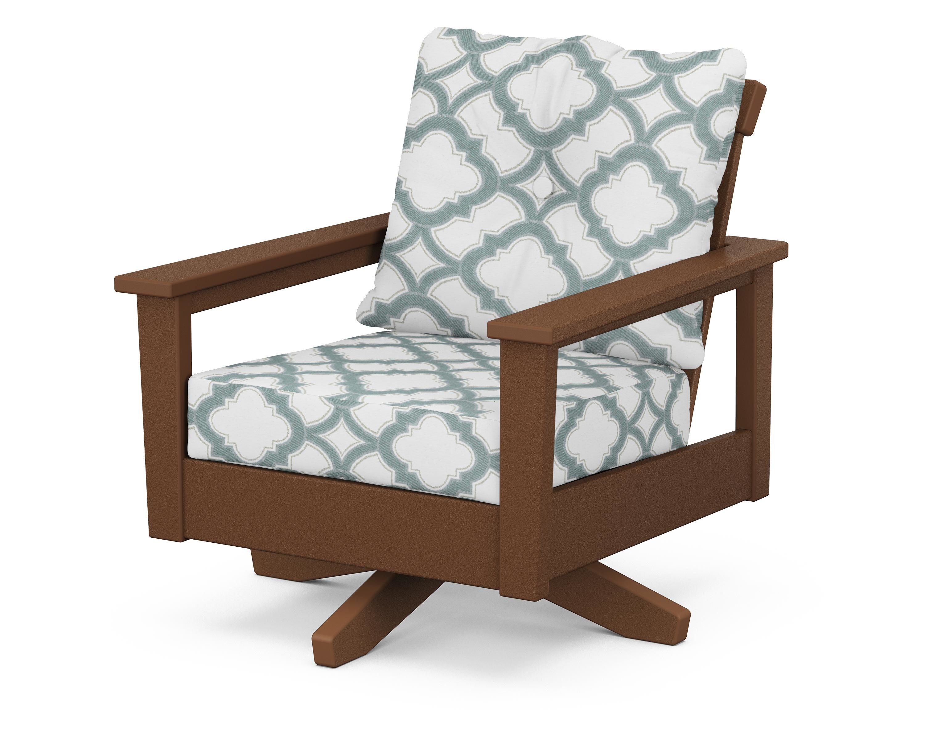 POLYWOOD® Prescott Deep Seating Swivel Chair in Teak / Trellis Glacier Spa