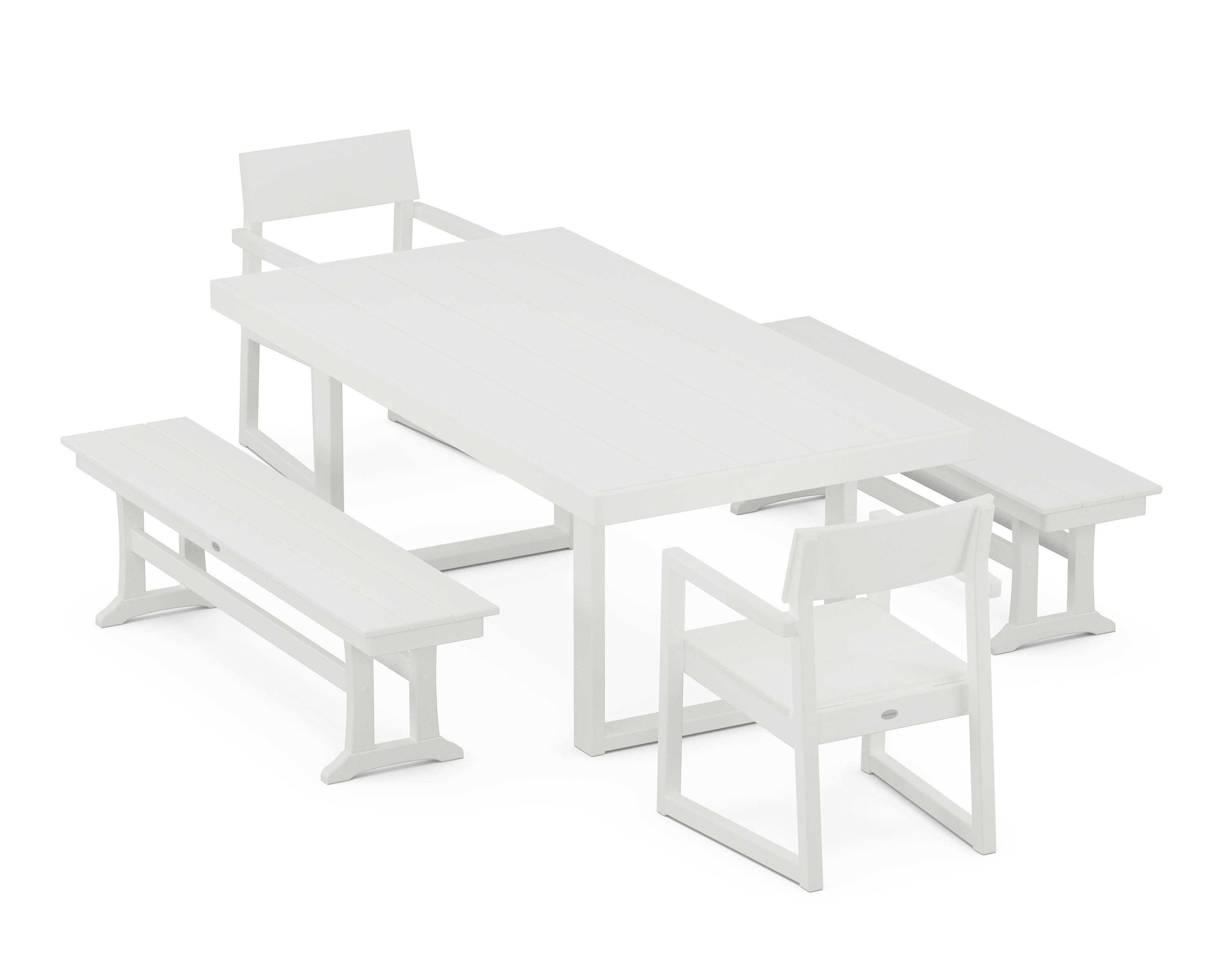 POLYWOOD® EDGE 5-Piece Dining Set with Benches in White