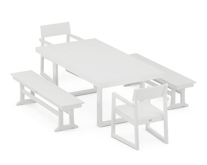 POLYWOOD® EDGE 5-Piece Dining Set with Benches in White
