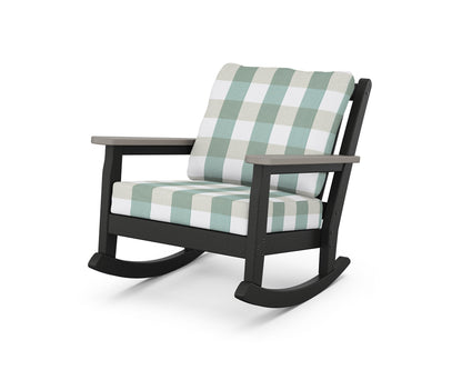 POLYWOOD® Chippendale Deep Seating Rocking Chair in Black / Driftwood / Buffalo Plaid Glacier Spa