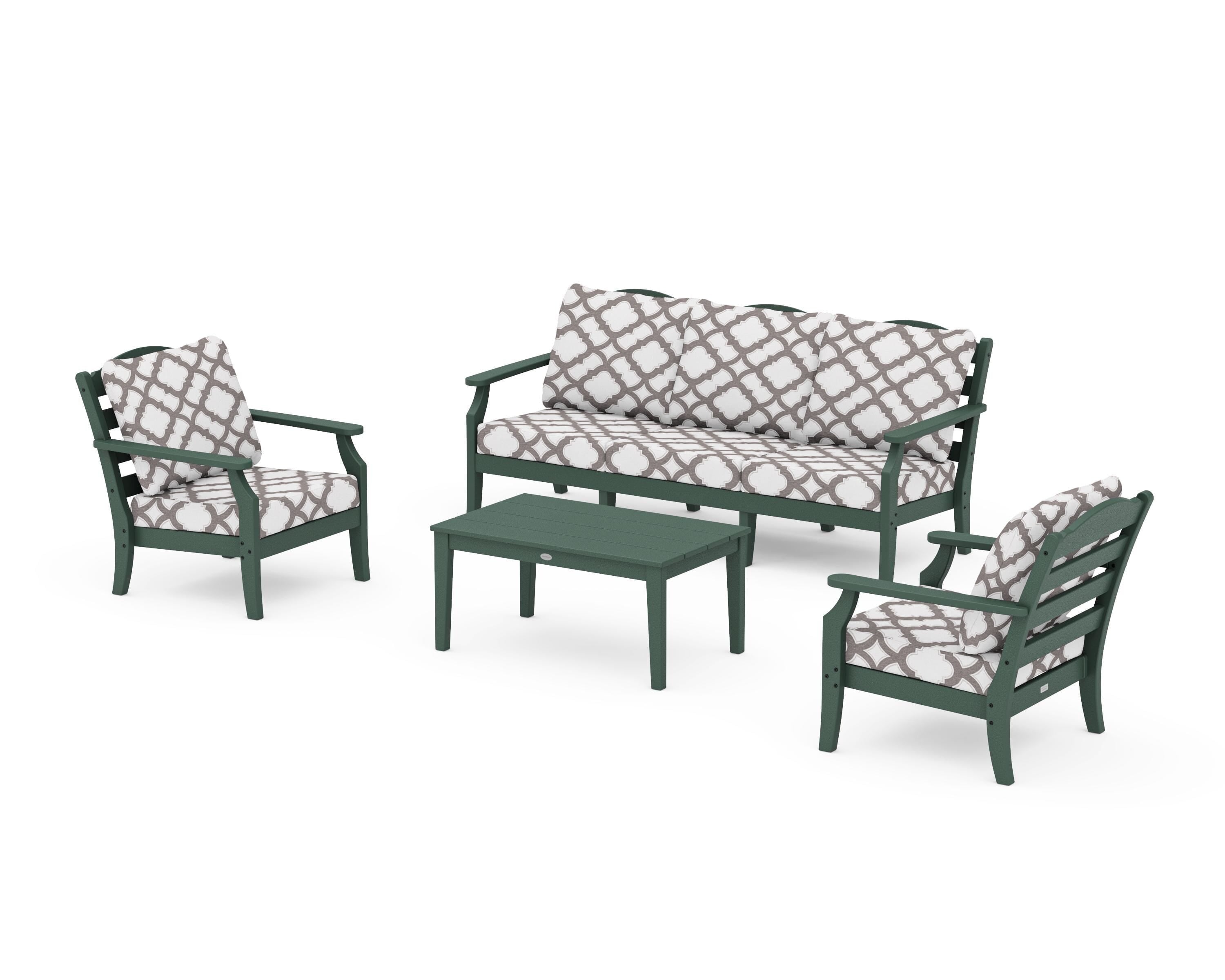 Draper James™ by  POLYWOOD® Savannah 4-Piece Deep Seating Set with Sofa in Green / Trellis Grey Mist