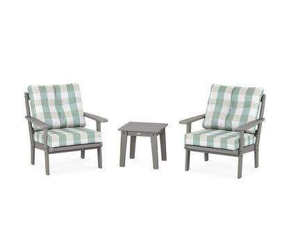 POLYWOOD® Mission 3-Piece Deep Seating Set in Slate Grey / Buffalo Plaid Glacier Spa