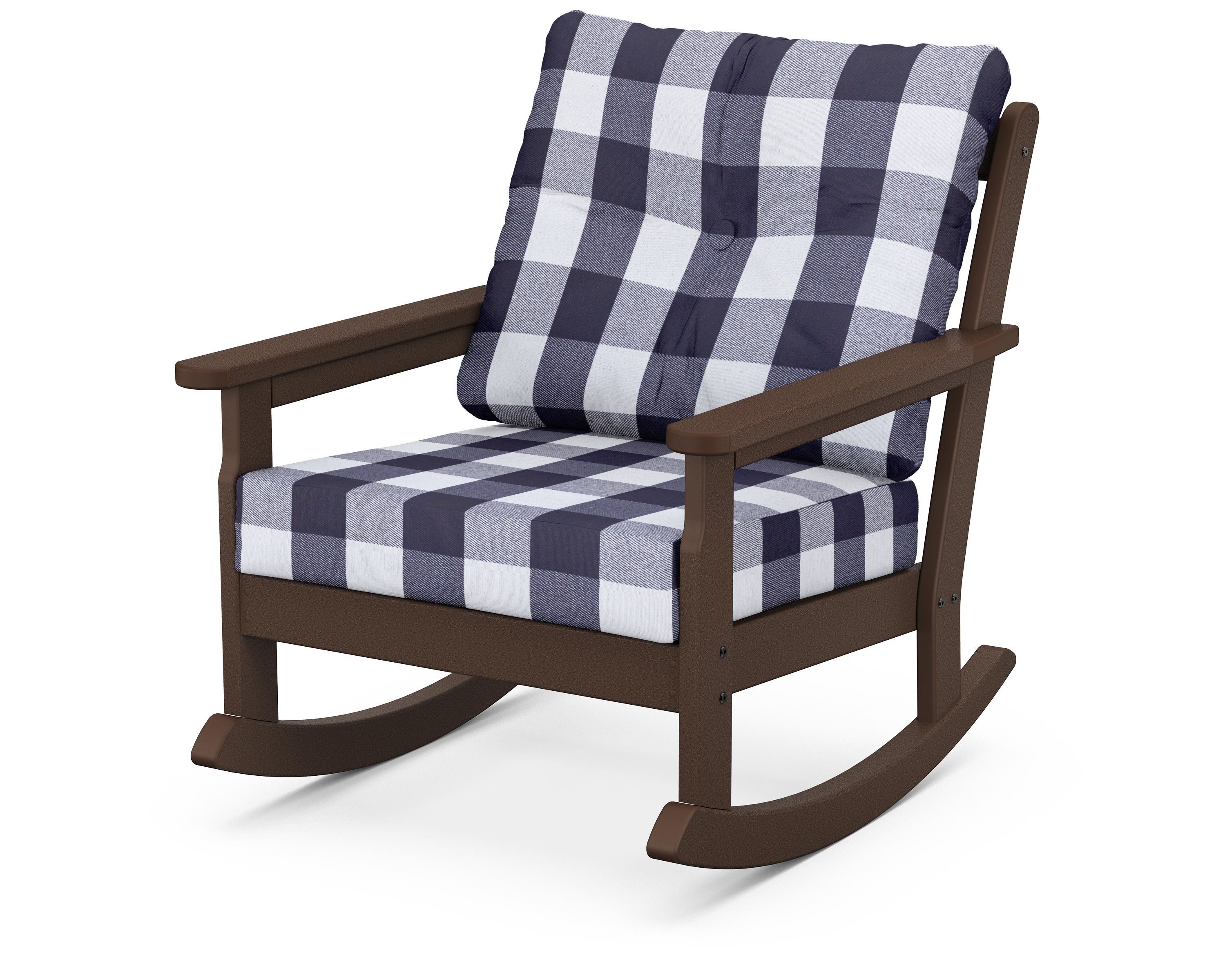 POLYWOOD® Vineyard Deep Seating Rocking Chair in Mahogany / Buffalo Plaid Navy