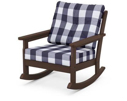 POLYWOOD® Vineyard Deep Seating Rocking Chair in Mahogany / Buffalo Plaid Navy