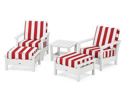 POLYWOOD® Harbour 5-Piece Deep Seating Chair Set in White / Cabana Stripe Crimson