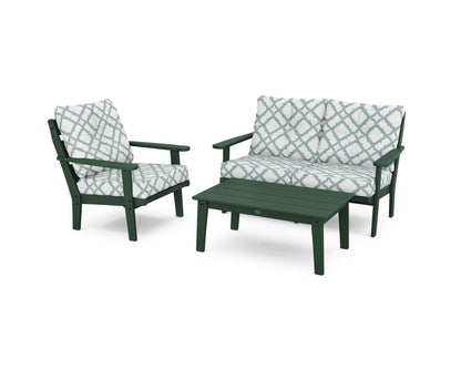 POLYWOOD® Lakeside 3-Piece Deep Seating Set in Green / Trellis Glacier Spa