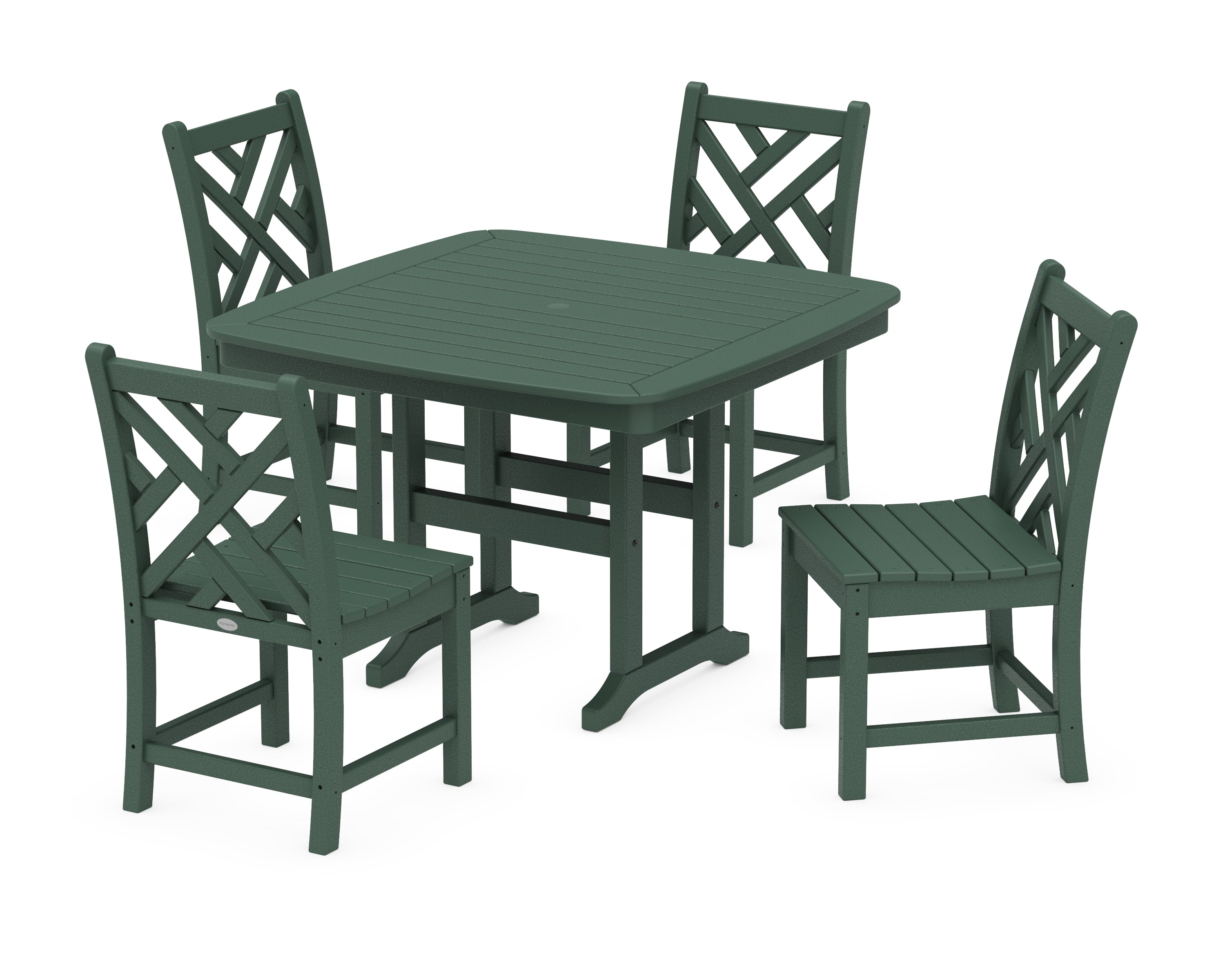 POLYWOOD® Chippendale Side Chair 5-Piece Dining Set with Trestle Legs in Green