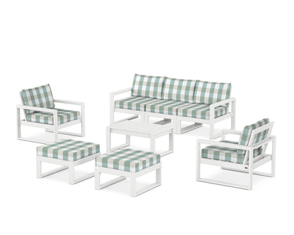 POLYWOOD® EDGE Sectional 8-Piece Lounge Sofa Set in White / Buffalo Plaid Glacier Spa