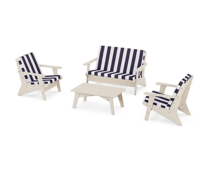 POLYWOOD® Riviera Modern Lounge 4-Piece Set in Sand / Cabana Stripe Navy
