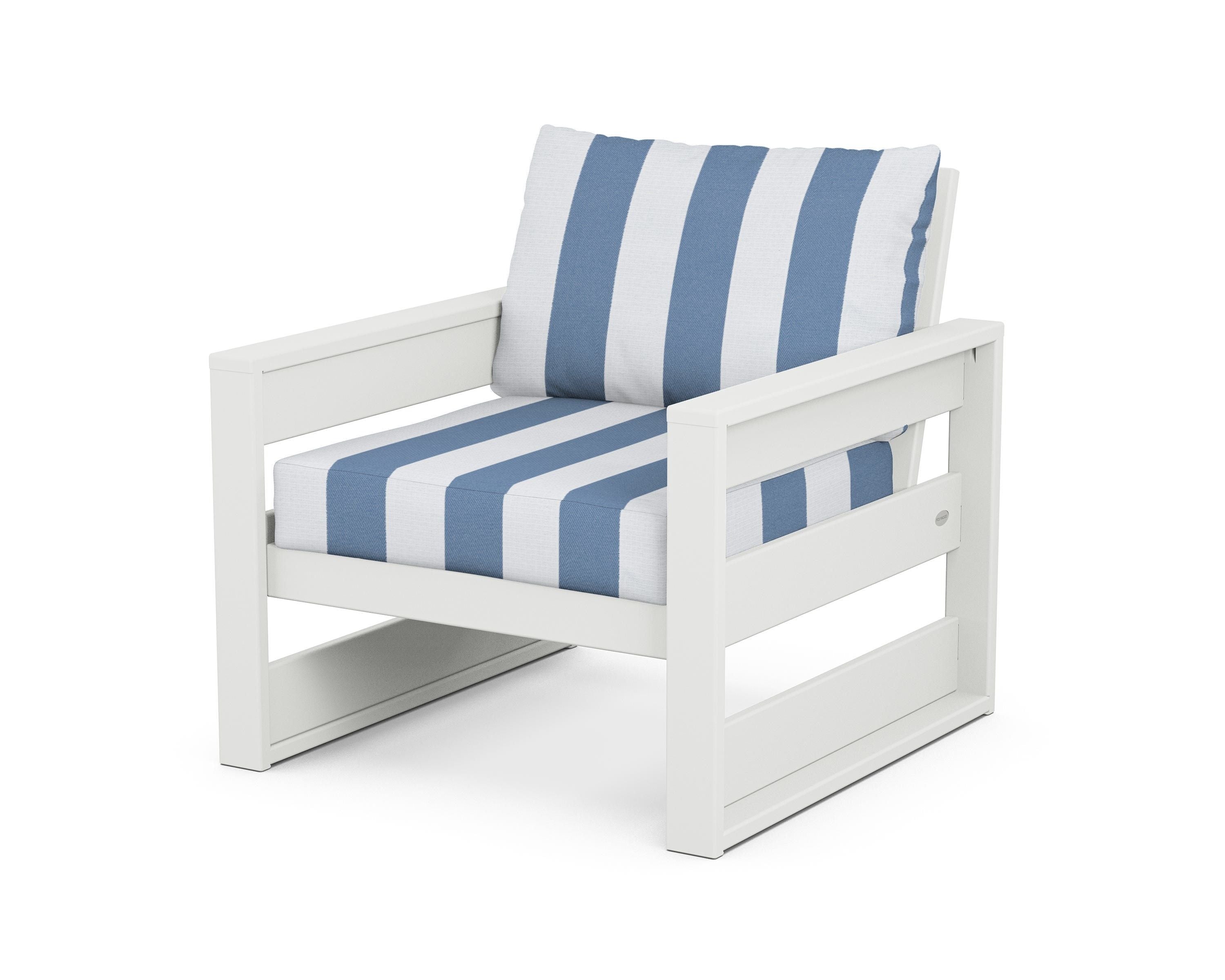 POLYWOOD® Westport Club Chair in White / Cabana Stripe Sky Blue