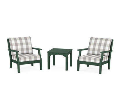 Martha Stewart by POLYWOOD® Chinoiserie 3-Piece Deep Seating Set in Green / Buffalo Plaid Grey Mist
