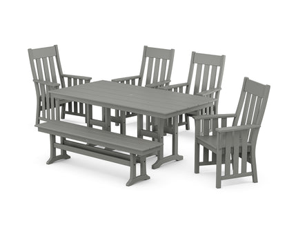 Martha Stewart by POLYWOOD® Acadia 6-Piece Farmhouse Dining Set with Bench in Slate Grey