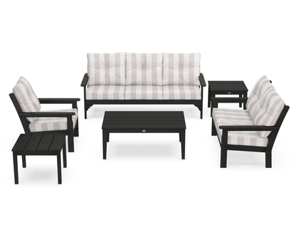 POLYWOOD® Vineyard 6-Piece Deep Seating Set in Black / Buffalo Plaid Dune Burlap
