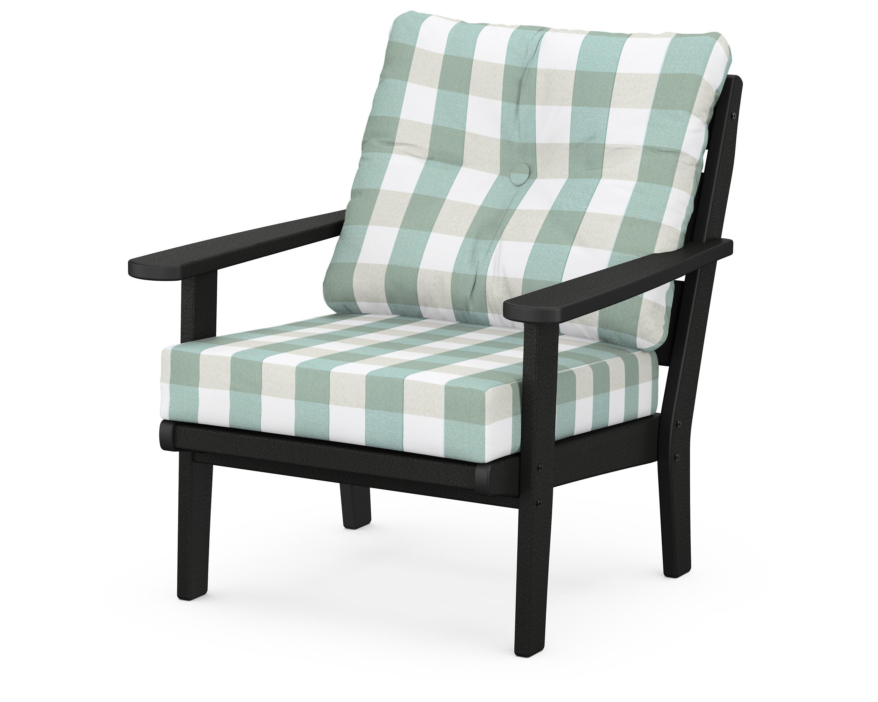 POLYWOOD® Lakeside Deep Seating Chair in Black / Buffalo Plaid Glacier Spa